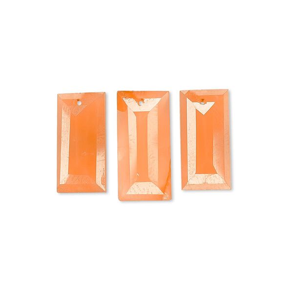 Drop, carnelian (dyed / heated), 14x7mm-19x10mm and 16x8mm-21x10mm hand-cut faceted baguette, B grade, Mohs hardness 6-1/2 to 7. Sold per 3-piece set. image number 0