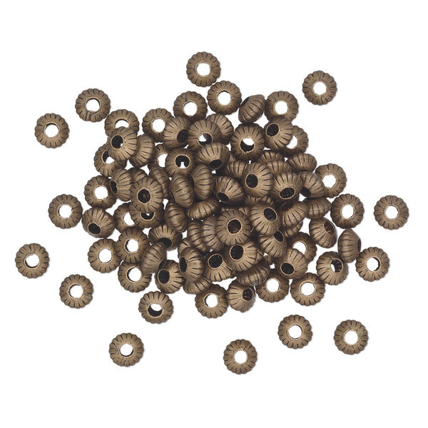 Bead, antique gold-plated brass, 5x3mm corrugated saucer. Sold per pkg of 100. image number 0