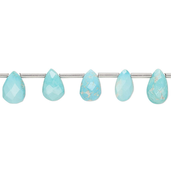 Bead, imperial crown turquoise (natural), 7x5mm-9x7mm hand-cut top-drilled faceted puffed teardrop with 0.4-1.4mm hole, C grade, Mohs hardness 5 to 6. Sold per pkg of 19. image number 0
