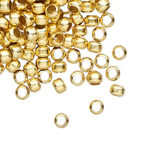 Crimp, gold-finished brass, 2.5mm round, 1.5mm inside diameter. Sold per pkg of 100.