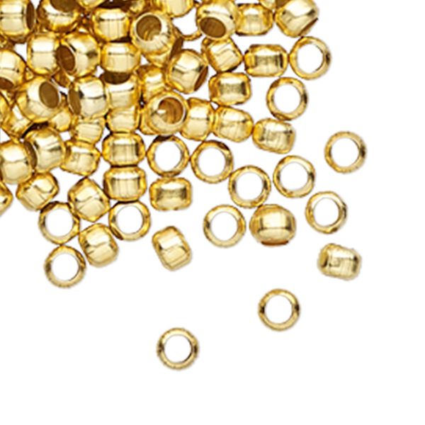 Crimp, gold-finished brass, 2.5mm round, 1.5mm inside diameter. Sold per pkg of 100. image number 0