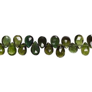 Green tourmaline 1pkg1, hand-cut top-drilled faceted teardrop bead natural 8 inch 7x5mm-8x6mm