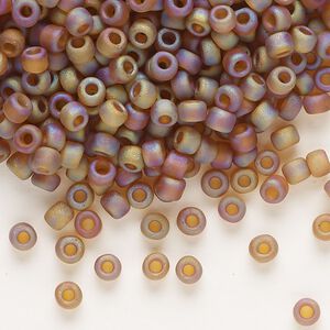 Seed bead, Dyna-Mites™, glass, transparent frosted rainbow root beer, #6 round. Sold per 40-gram pkg.