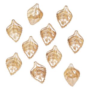 Drop, pressed glass, translucent champagne luster, 23 x 16mm pressed leaf, top-drilled. top-drilled. Sold per pkg of 10.