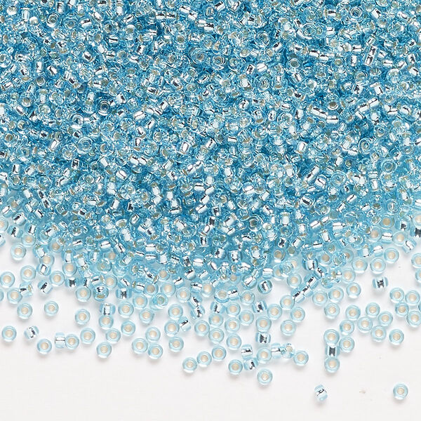 Seed bead, Miyuki, glass, pkg/250g, #15 rocaille, transparent silver-lined aqua (RR-18). image number 0