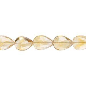 Citrine 1pkg1, hand-cut faceted puffed teardrop bead 8 inch 9x6mm-13x9mm