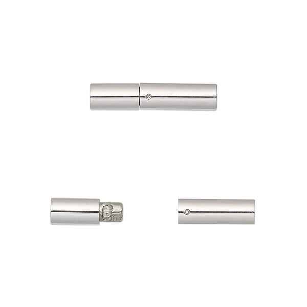 Clasp, slide lock, stainless steel, 18.5x4mm round tube with glue-in ends, 3mm inside diameter. Sold individually. image number 0