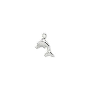 Charm, silver-plated brass, 9mm dolphin. Sold per pkg of 100.