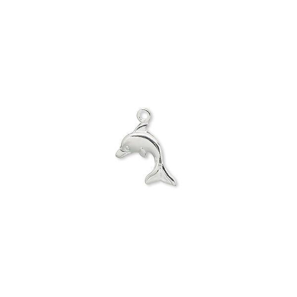 Charm, silver-plated brass, 9mm dolphin. Sold per pkg of 100. image number 0