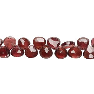 Garnet 1pkg1, hand-cut top-drilled faceted puffed teardrop bead natural 8 inch 6-7mm