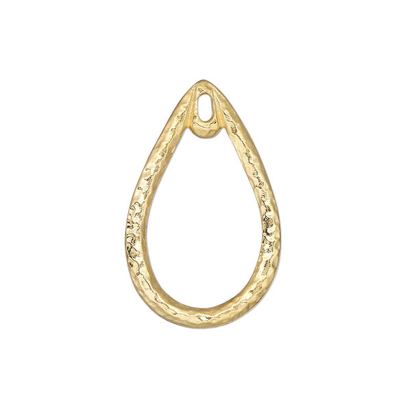 Drop, TierraCast®, "Hammertone" collection, gold-plated pewter (tin-based alloy), 26.5x16.5mm hammered open teardrop. Sold per pkg of 2. image number 0