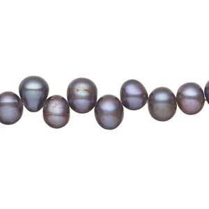 Freshwater pearl 1pkg1, top-drilled rice, 15.5-16 inch blue peacock 7x6mm-9x7mm matte cultured