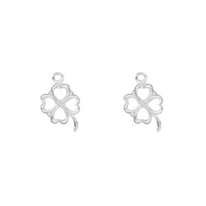 Charm, sterling silver, 11x9mm 4-leaf clover. Sold per pkg of 2.