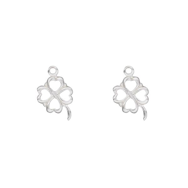 Charm, sterling silver, 11x9mm 4-leaf clover. Sold per pkg of 2. image number 0