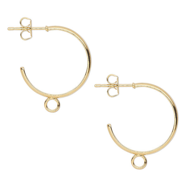Earstud, gold-plated carbon steel and stainless steel, 18mm 3/4 hoop with closed loop. Sold per pkg of 5 pairs. image number 0