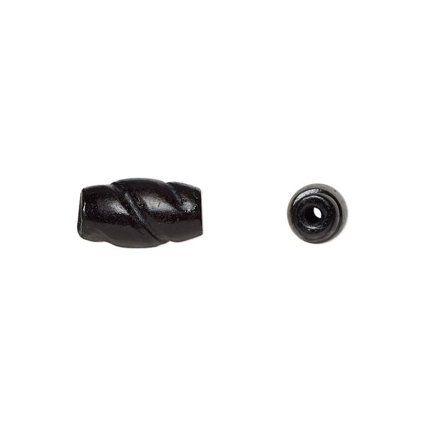Bead, bone (dyed), black, 12x8mm-13x8mm hand-carved spiral hairpipe, Mohs hardness 2-1/2. Sold per pkg of 20. image number 0