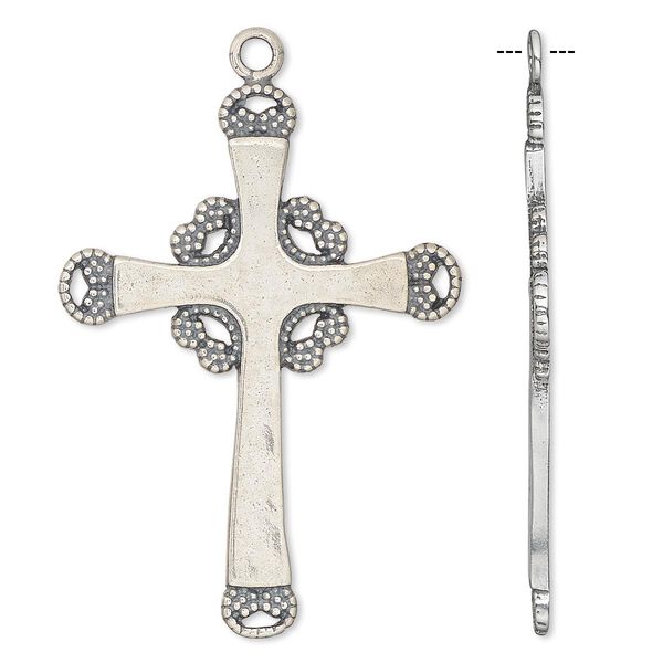 Focal, antiqued sterling silver, 41x31mm cross with design. Sold individually. image number 0