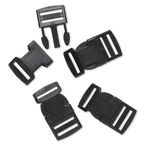Clasp, buckle, plastic, black, 49x26mm with 20x2.5mm hole. Sold per pkg of 4.