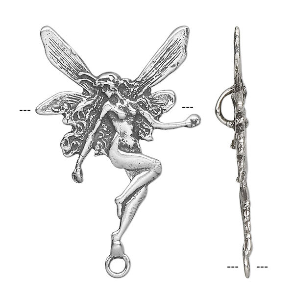 Focal, antiqued sterling silver, 30x21mm single-sided fairy. Sold individually. image number 0