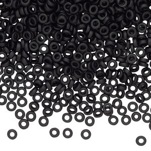 Seed bead, Miyuki, glass, pkg/10g, 3x1.3mm spacer rondelle, opaque matte black, (SPR3-401F).