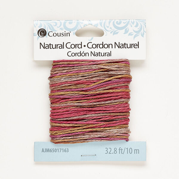 Cord, jute, pink and multicolored, 1mm round. Sold per pkg of 10 meters. image number 0