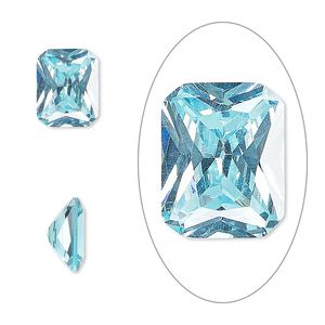 Gem, cubic zirconia, aqua blue, 10x8mm faceted emerald-cut, Mohs hardness 8-1/2. Sold individually.