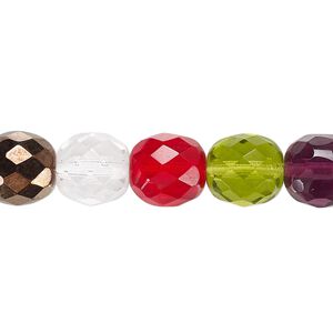 Bead, Czech fire-polished glass, multicolored, 10mm faceted round. Sold per 15-1/2" to 16" strand.