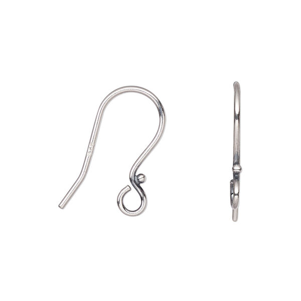 Ear wire, sterling silver, 18mm fishhook with 1.5mm ball and open loop, 18-20 gauge. Sold per pkg of 10 pairs. image number 0
