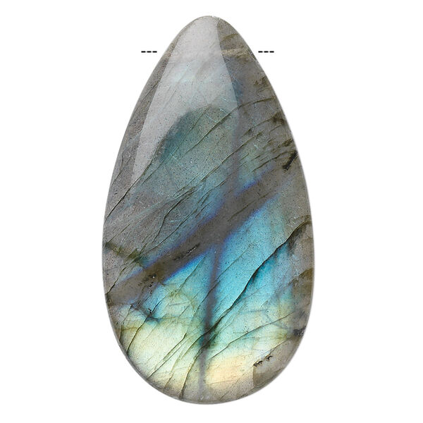Labradorite 1pkg1, top-drilled flat back puffed teardrop focal natural B- grade, 40x22mm image number 0