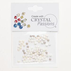 Flat back crystal pearl mix 1pkg100, cream / grey / white foil back, Crystal Passions&reg; rhinestone 2.70-2.90mm round SS10