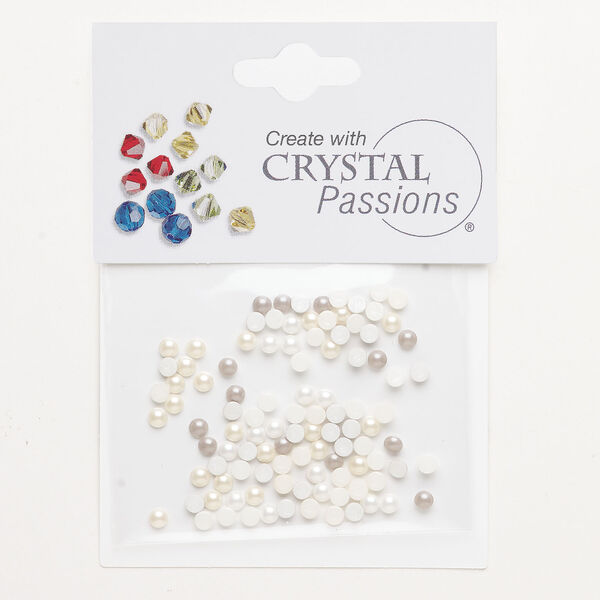 Flat back crystal pearl mix 1pkg100, cream / grey / white foil back, Crystal Passions&reg; rhinestone 2.70-2.90mm round SS10 image number 0