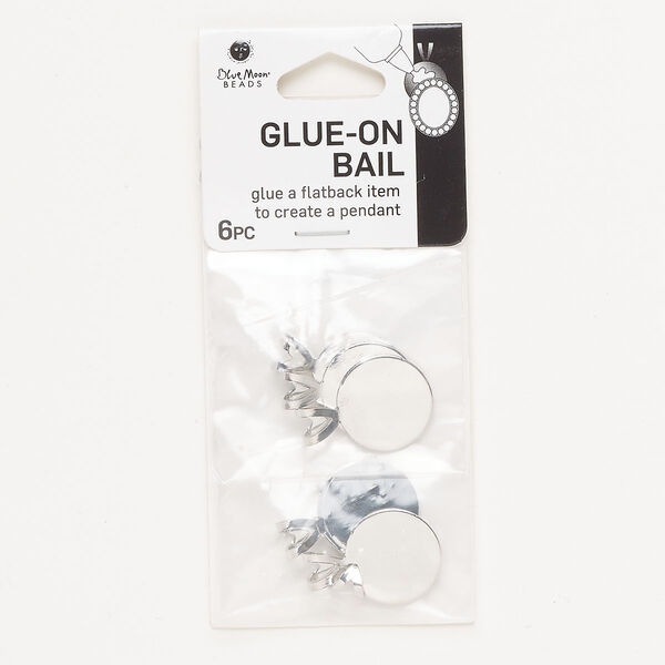Bail, glue-on, silver-finished steel, 23x16mm. Sold per pkg of 6. image number 0