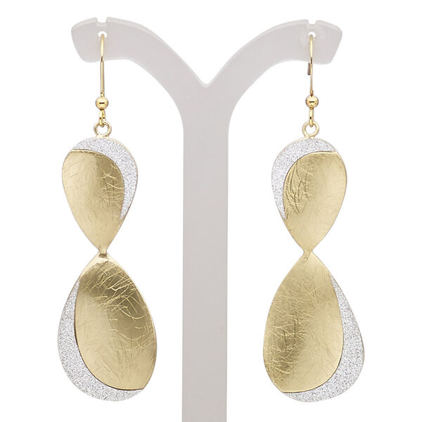 Earring, gold-finished steel and "pewter" (zinc-based alloy), silver with glitter, 2-1/2 inches with scratched figure 8 and fishhook ear wire. Sold per pair. image number 0
