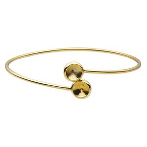 Bracelet, Almost Instant Jewelry®, cuff, gold-finished brass, 21mm wide and (2) SS39 rivoli glue-in settings, 8 inches. Sold individually.