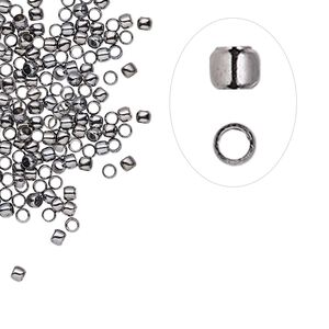 Crimp, gunmetal-plated brass, 2mm round, 1.3mm inside diameter. Sold per pkg of 100.