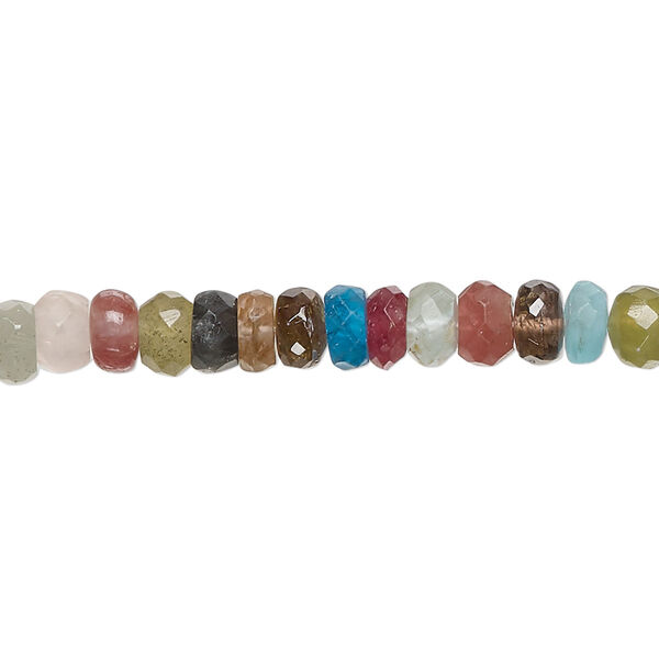 Bead, multi-gemstone (natural / dyed / heated / coated), 5x2mm-6x4mm hand-cut faceted rondelle with 0.4-1mm hole, C+ grade, Mohs hardness 3 to 7. Sold per 13-inch strand, approximately 100 beads. image number 0