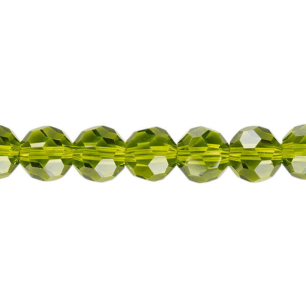 Bead 1pk 32 facets transparent peridot green, Celestial Crystal® 8mm round 15.5-16 inch image number 0