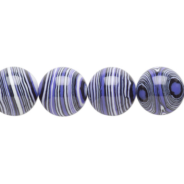 Bead, resin, black / white / purple, 12mm round. Sold per 15" to 16" strand. image number 0