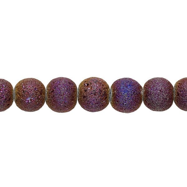Bead, coated glass, opaque matte purple AB, 7-8mm uneven round. Sold per 15-1/2" to 16" strand. image number 0