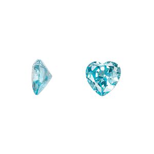 Drop, cubic zirconia, aqua blue, 10mm hand-faceted heart, Mohs hardness 8-1/2. Sold per pkg of 2.