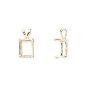 Pendant, Sure-Set™, 14Kt gold, 10x8mm with 4-prong emerald-cut basket setting. Sold individually.