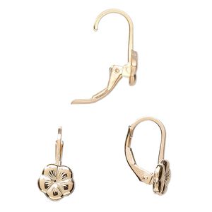Ear wire, 14Kt gold-filled, 16mm leverback with 8mm flower. Sold per pair.