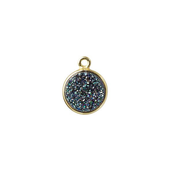 Druzy agate / sterling silver 1pkg1, electrocoated gold finished hand-cut flat round drop 11mm image number 0