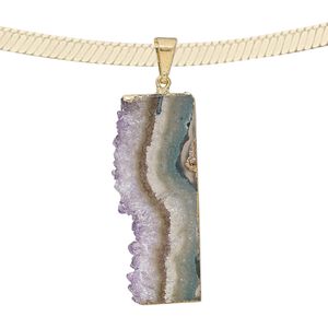 Amethyst / copper / brass 1pkg1, gold-plated freeform slice pendant natural 40x15mm-40x20mm