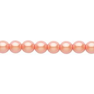 Bead, Czech pearl-coated glass druk, opaque iridescent light coral, 6mm round. Sold per 15-1/2" to 16" strand.