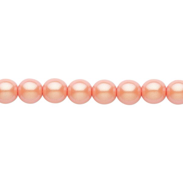 Bead, Czech pearl-coated glass druk, opaque iridescent light coral, 6mm round. Sold per 15-1/2" to 16" strand. image number 0