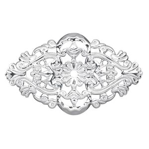 Focal, silver-plated steel, 59x35mm single-sided wavy flat oval with 3mm center hole. Sold per pkg of 6.