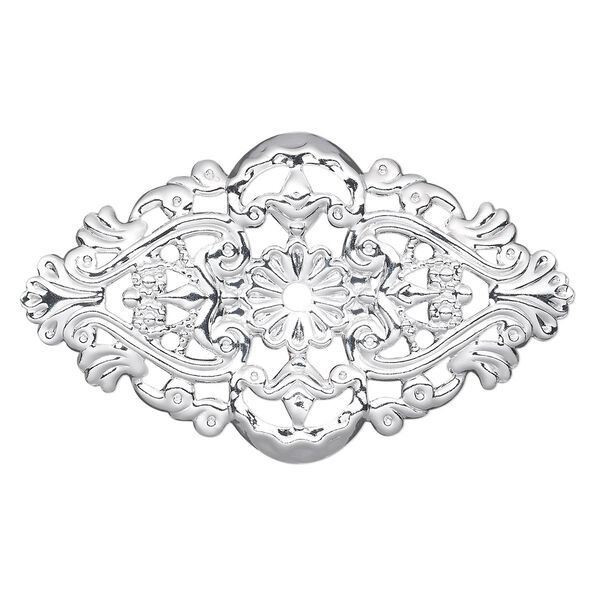 Focal, silver-plated steel, 59x35mm single-sided wavy flat oval with 3mm center hole. Sold per pkg of 6. image number 0