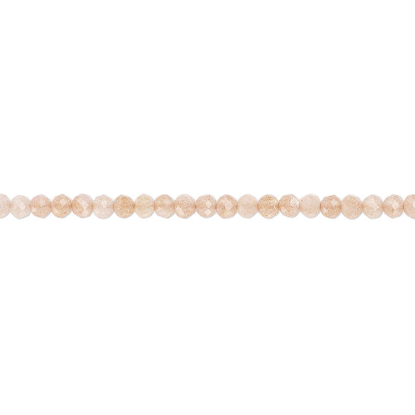 Bead, peach flake moonstone (natural), 2mm faceted round with 0.4-0.6mm hole, B+ grade, Mohs hardness 6 to 6-1/2. Sold per 12-inch strand. image number 0