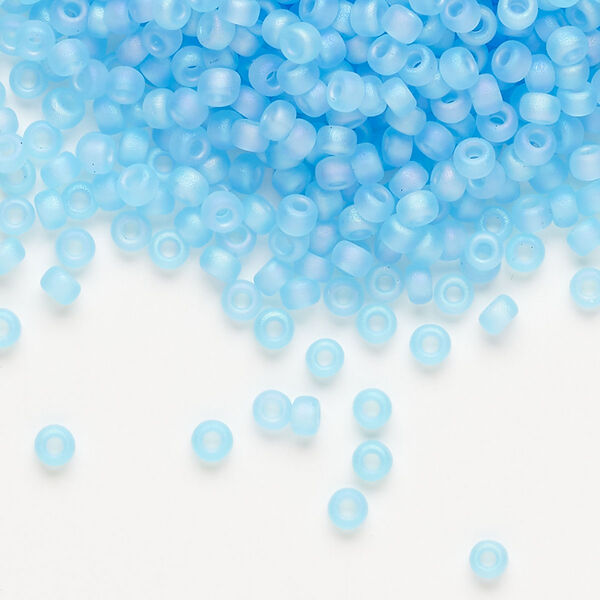 Seed bead, Miyuki, glass, pkg/250g, #8 rocaille, translucent matte rainbow aqua (RR-148FR). image number 0